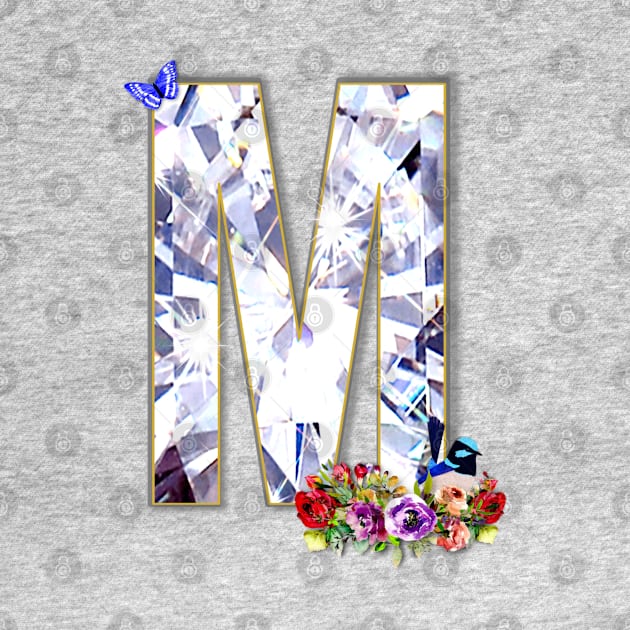 Name Initial Letter M and Fairy Wren by KC Morcom aka KCM Gems n Bling aka KCM Inspirations